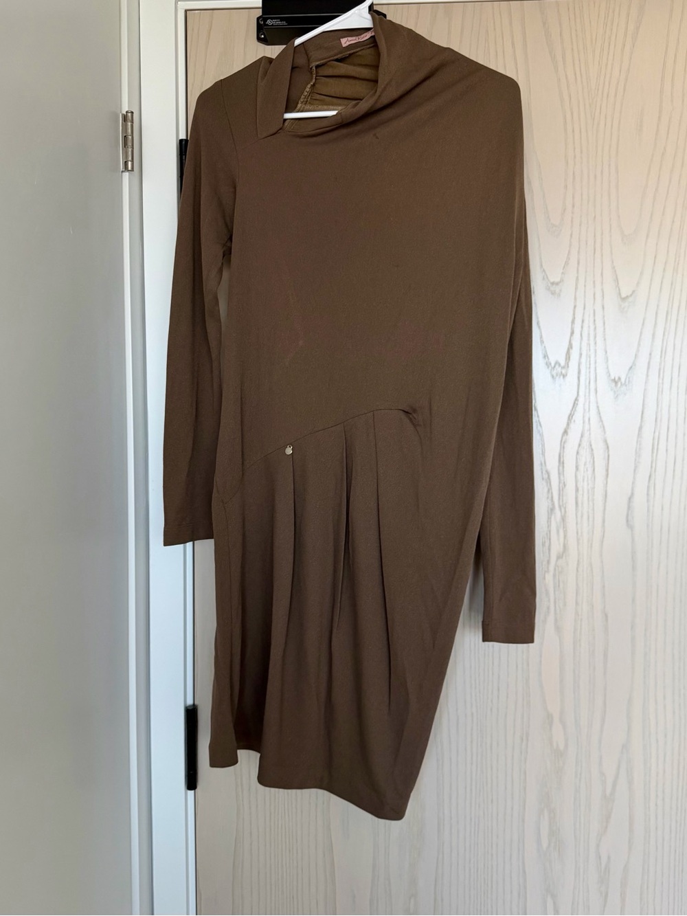 Long Sleeve Brown Asymmetric Dress